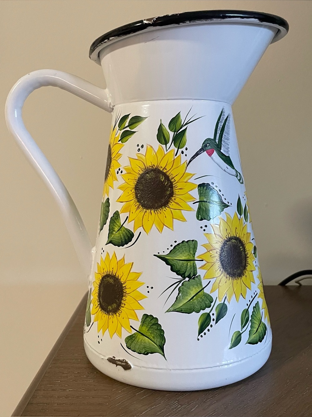 Vintage/Farmhouse Hand Painted Sunflower Large Metal Pitcher